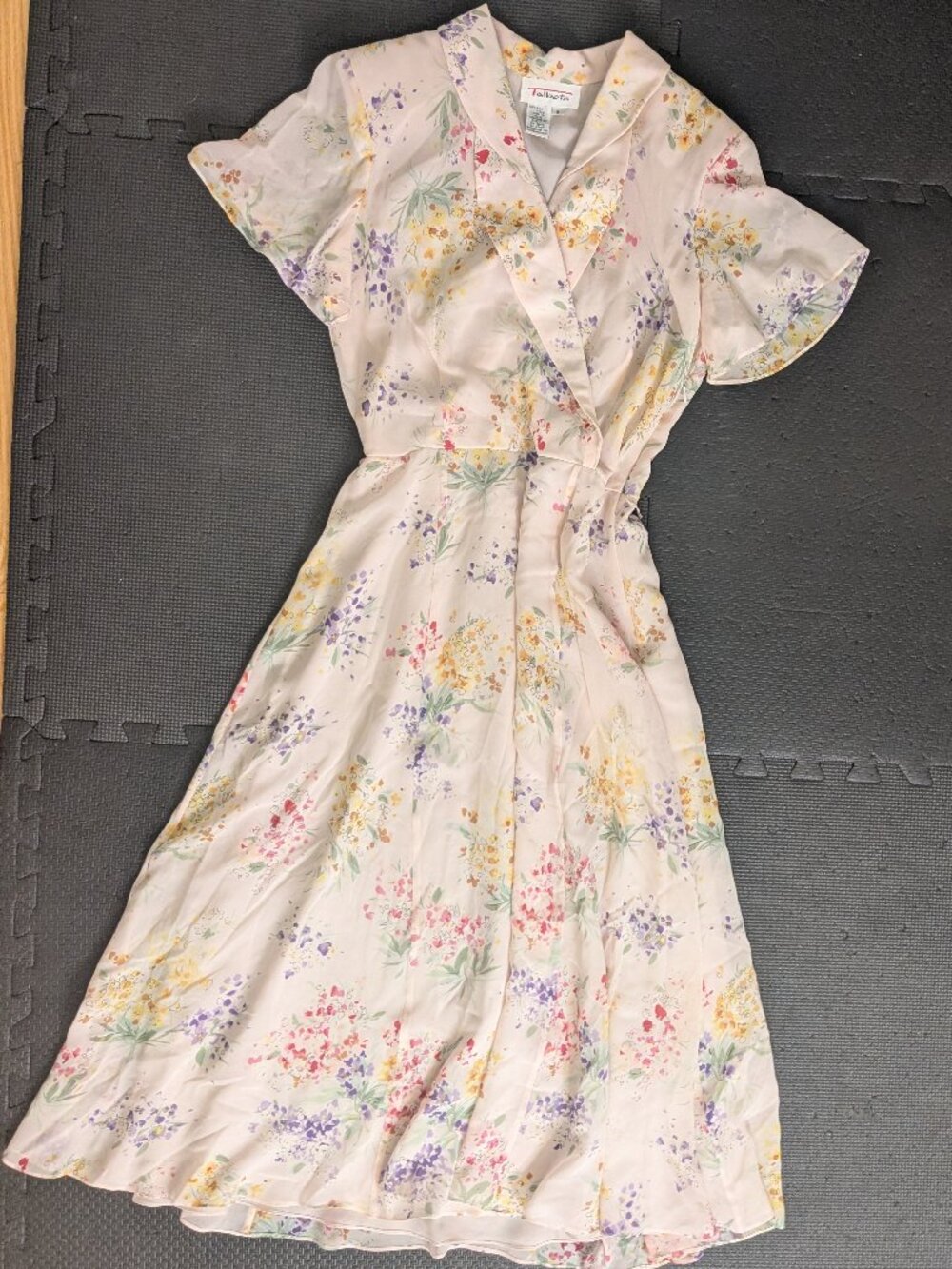 vintage 80s does 30s 100% silk floral dress 6 blush pink mid length summer